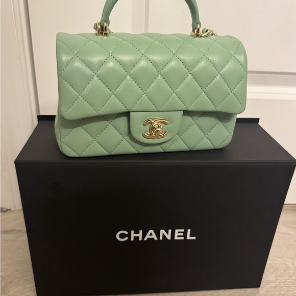 CHANEL Mint Green MINI TOP Handle crossbody tote ,Shoulder Bag - Picture 1 of 13